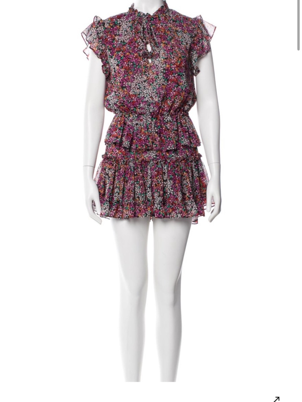 MISA Los Angeles Floral Ruffled Tiered Mini Dress in Pink Multi
